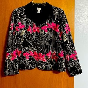 Beautiful black/rose statement jacket. Chico’s size 3